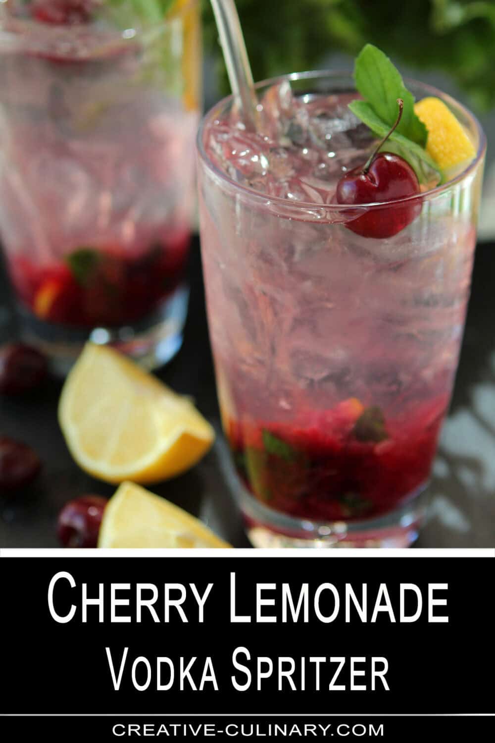 Pin image for Cherry Lemonade Vodka Spritzer
