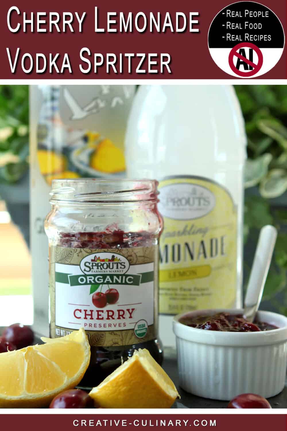 Pinterest photo of Cherry Lemonade Vodka Spritzer ingredients