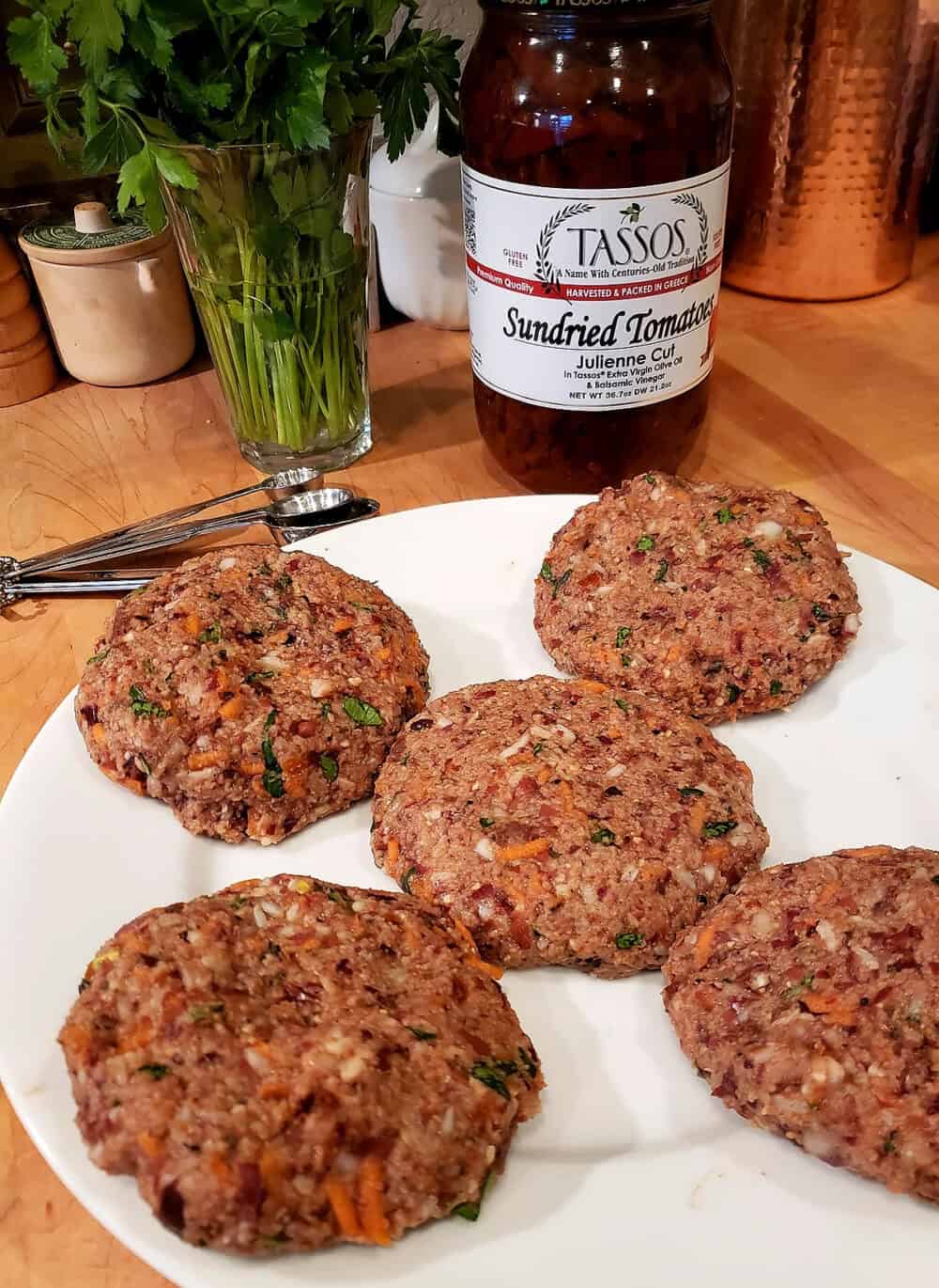 Greek Veggie Burgers with Sun-Dried Tomatoes